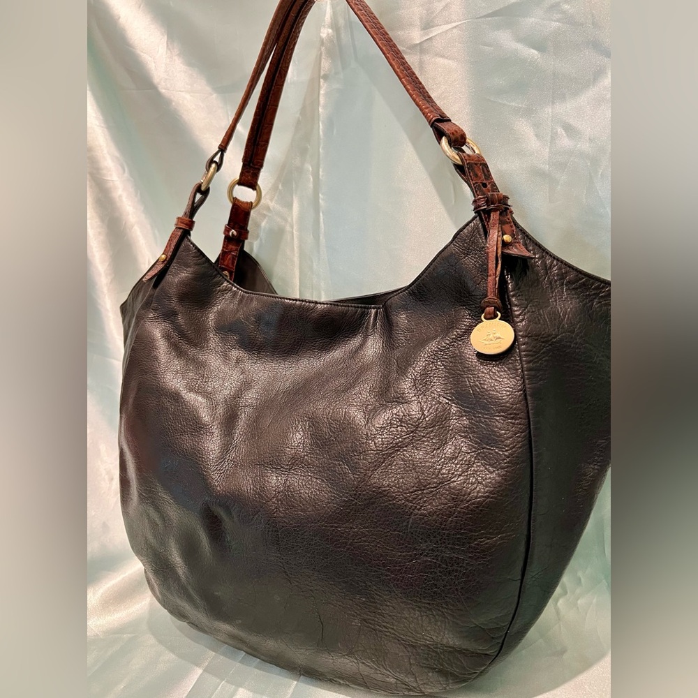 Brahmin - Vintage Croc Black Leather W/Brown straps Large Hobo/Tote Bag - Picture 3 of 16